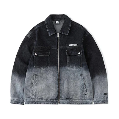 STARTER Retro Washed Denim Jacket with Logo Design - Unisex Casual Style STH3C5903F