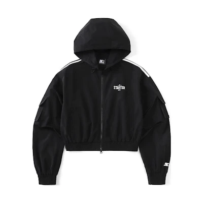 STARTER SS23 Black Solid Color Loose Fit Zip-Up Hoodie Unisex STDI2C1009F-BK01