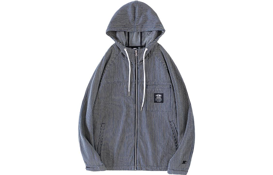 STARTER Striped Hooded Cardigan Jacket Blue Unisex Long Sleeve Woven STG3C5904M-BL03