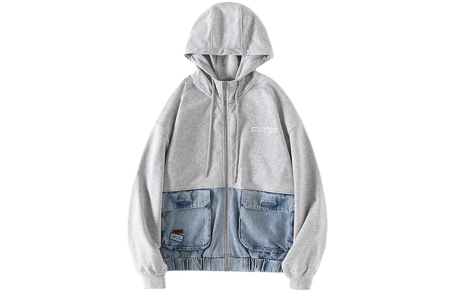 STARTER Stylish Loose Fit Short Hooded Jacket Unisex Light Grey STH1C5909_TK