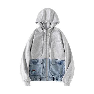 STARTER Stylish Loose Fit Short Hooded Jacket Unisex Light Grey STH1C5909_TK