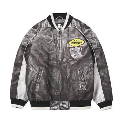 STARTER Unisex Black Baseball Collar Loose Fit Sports Jacket SA41BJ005U