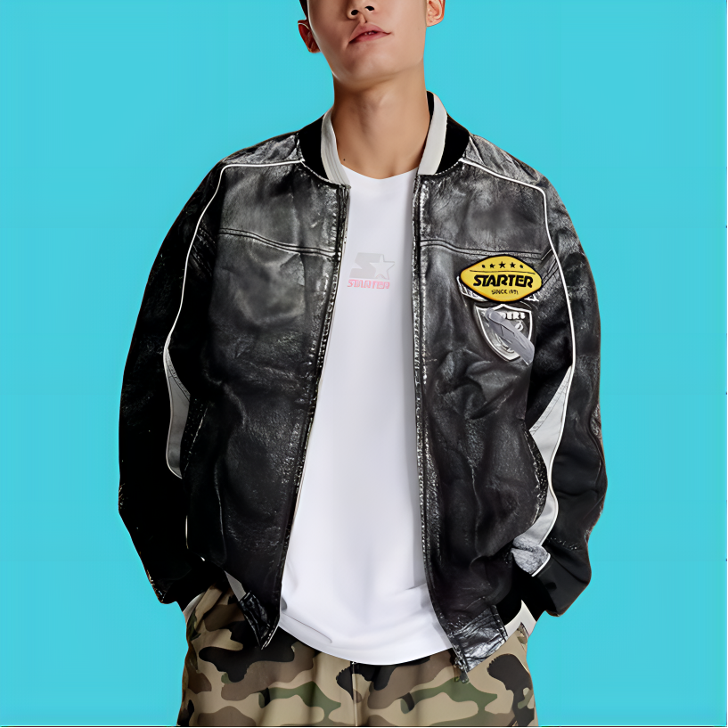 Lookbook STARTER 男女同款黑色棒球领宽松运动夹克 SA41BJ005U