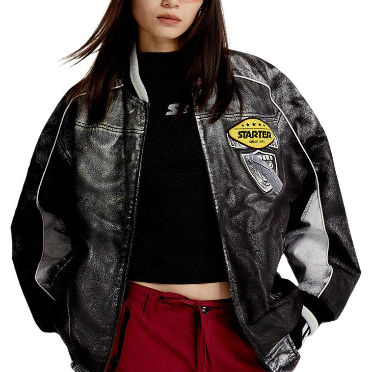 Purchase STARTER 男女同款黑色棒球领宽松运动夹克 SA41BJ005U