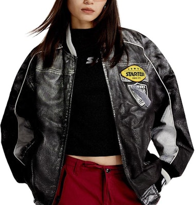 STARTER Unisex Black Baseball Collar Loose Fit Sports Jacket SA41BJ005U Purchase STARTER Unisex Black Baseball Collar Loose Fit Sports Jacket SA41BJ005U