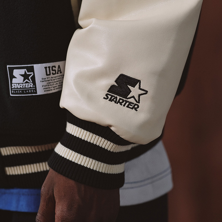 Details for STARTER Jaket Baseball Unisex Lengan Panjang dengan Kerah Kontras dan Kancing. STH4C2802M-BK01