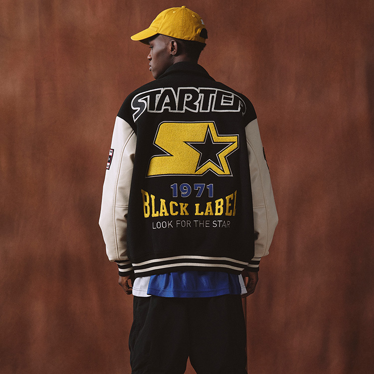 Sizing STARTER Jaket Baseball Unisex Lengan Panjang dengan Kerah Kontras dan Kancing. STH4C2802M-BK01