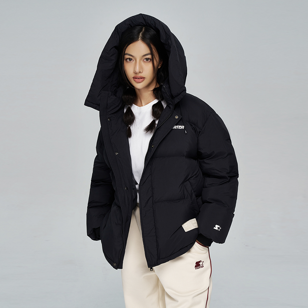 Shop STARTER Jaket Down Hoodie Unisex Warna Solid dengan Logo. SA34DJ004U