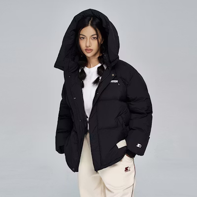 STARTER Jaket Down Hoodie Unisex Warna Solid dengan Logo. SA34DJ004U Shop STARTER Jaket Down Hoodie Unisex Warna Solid dengan Logo. SA34DJ004U