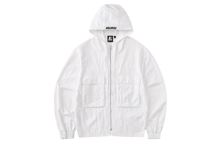 STARTER Unisex White Printed Logo Loose Fit Hoodie Jacket STDI2C1004M-WH01