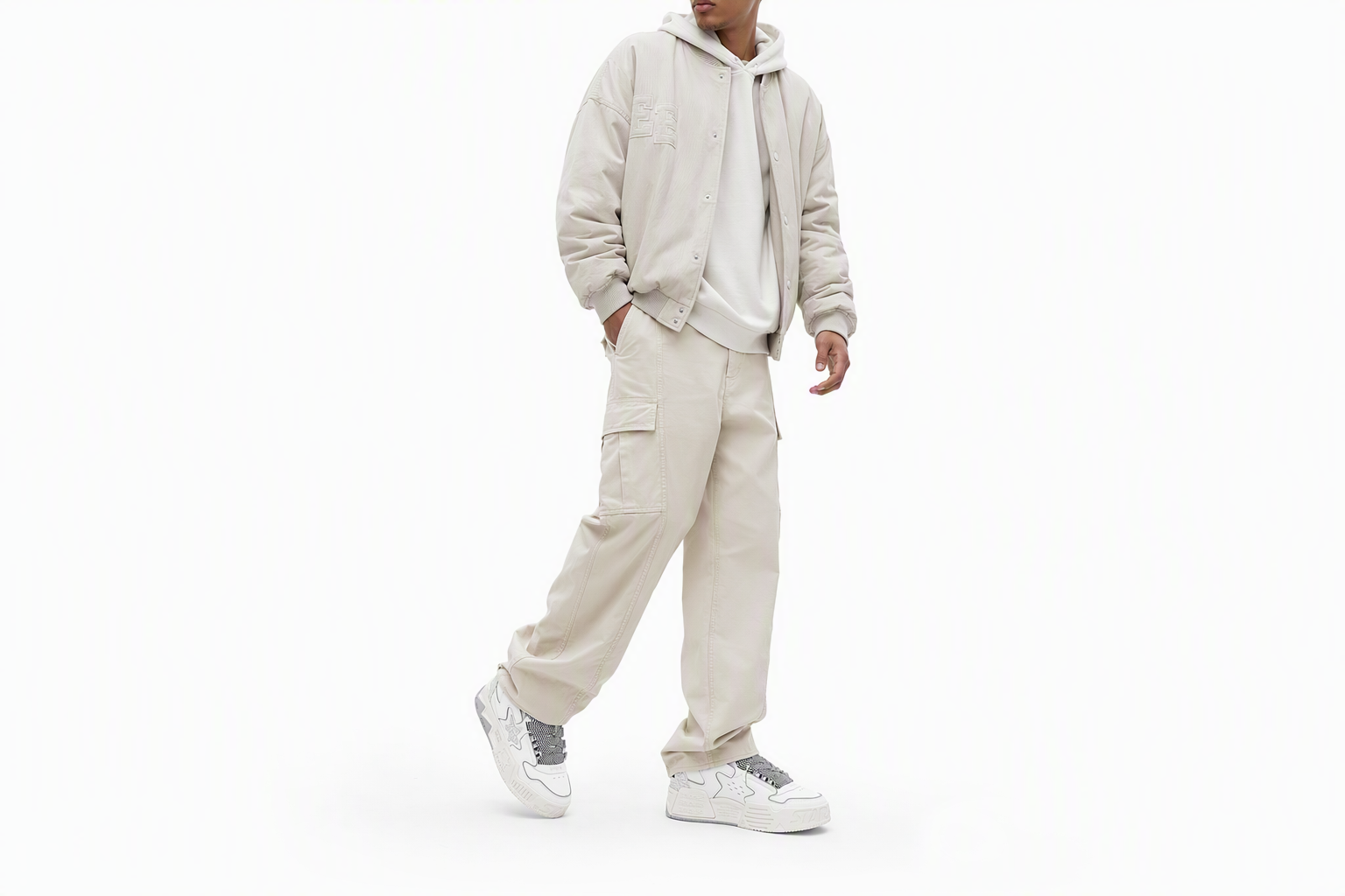 Order STARTER VOL2 爆裂紋復古厚底 板鞋 男款 白灰色