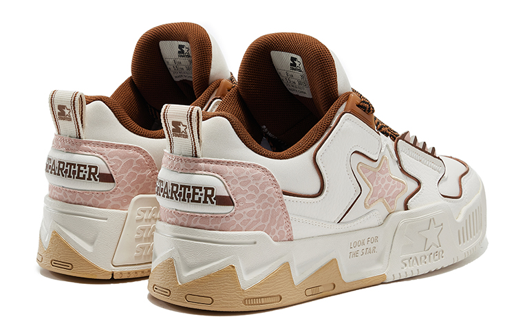 Shop STARTER VOL2 面包星星鞋 多巴胺撞色爆裂紋 復古增高低筒厚底板鞋 男款 粉棕