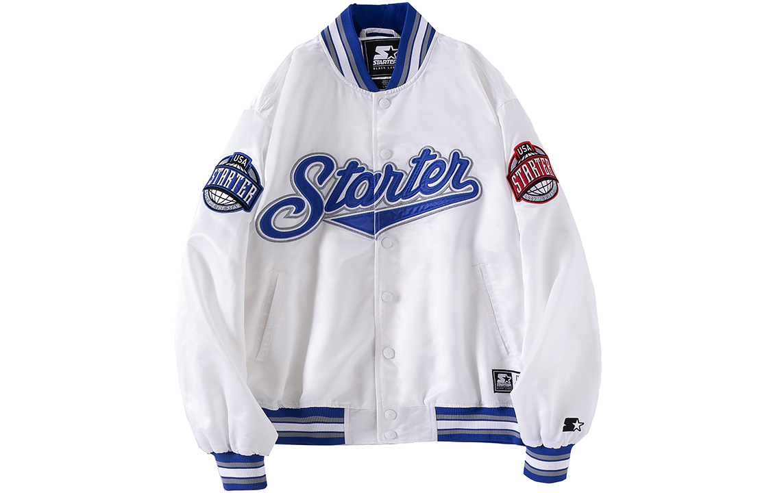 STARTER White Letter Patchwork Casual Long Sleeve Jacket Unisex ST19SSC2219610F-WT01