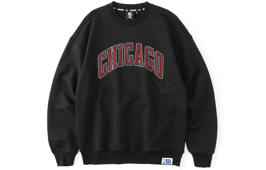STARTER x NBA Black Crewneck Sweatshirt with Letter Rhinestones Unisex STH3C1293M