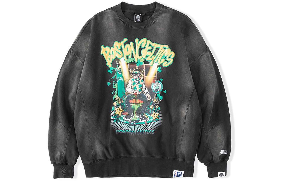 STARTER x NBA Boston Cartoon Logo Crewneck Sweatshirt Unisex Dark Gray STH3C1221M