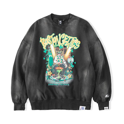 STARTER NBA Boston Cartoon Logo Crewneck Sweatshirt Unisex Dark Gray STH3C1221M