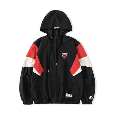 STARTER NBA Colorblock Bulls Logo Vintage Black Jacket Unisex Retro Style. STH4C1095M-BK01