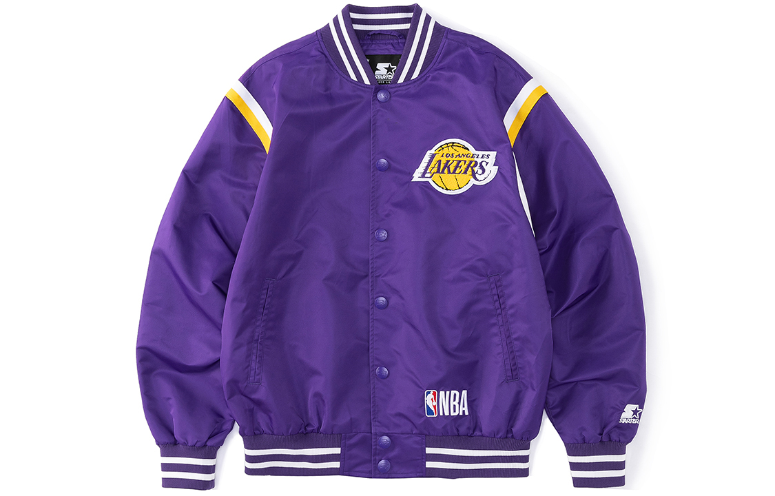 Lookbook STARTER x NBA Retro Loose Fit Jaket Baseball Unisex Lakers Ungu STH3C2297M