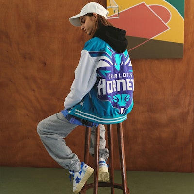 STARTER x NBA Retro Loose Fit Baseball Jacket Unisex Crystal Blue STH3C2295M Details for STARTER x NBA Retro Loose Fit Baseball Jacket Unisex Crystal Blue STH3C2295M