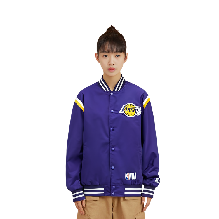 Sizing STARTER x NBA Retro Loose Fit Jaket Baseball Unisex Lakers Ungu STH3C2297M