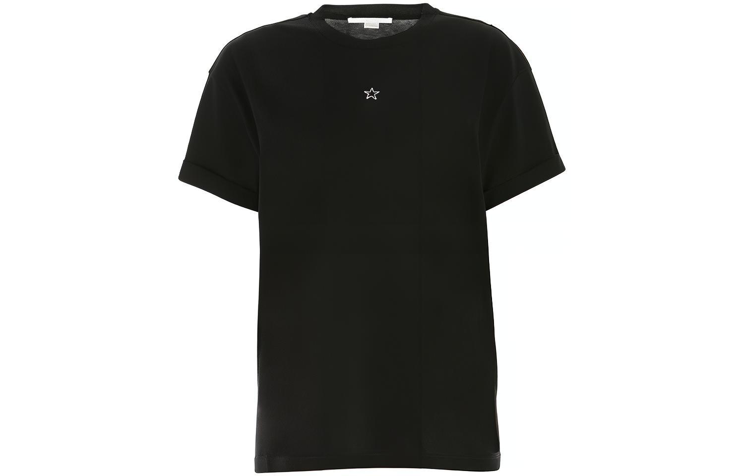 Stella McCartney SS21 Star Embroidered Unisex Black Short Sleeve T-Shirt. 457142SIW20-1000