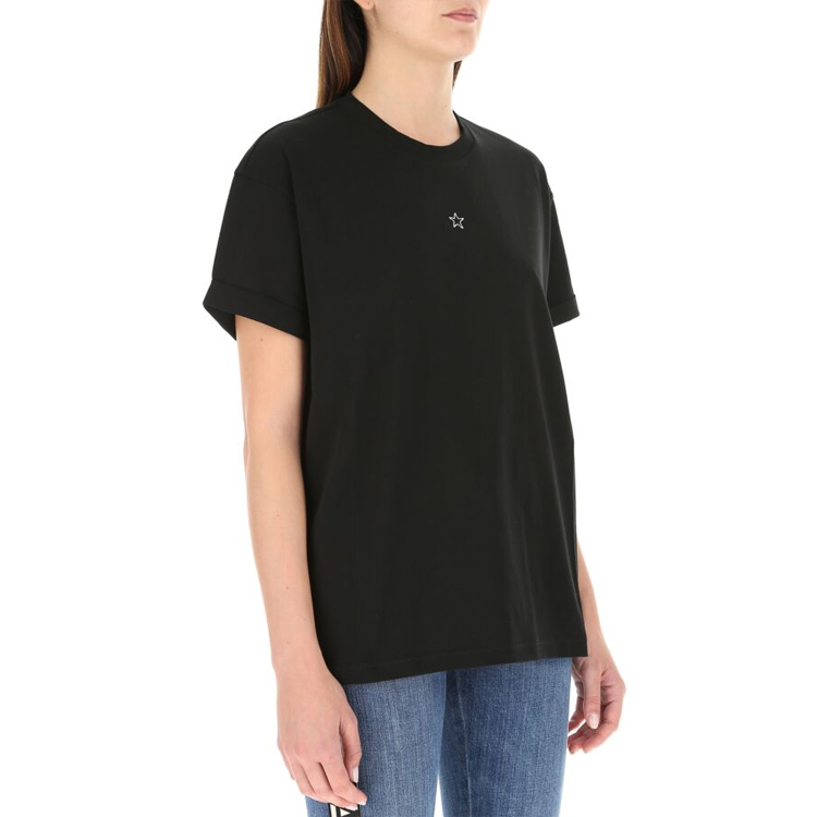 Shop Stella McCartney SS21 Baju-T Hitam Unisex Lengan Pendek Corak Bintang. 457142SIW20-1000
