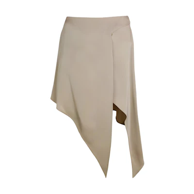 Stella McCartney SS23 Asymmetrical Casual Skirt in Solid Taupe. 6300473BU370-2802