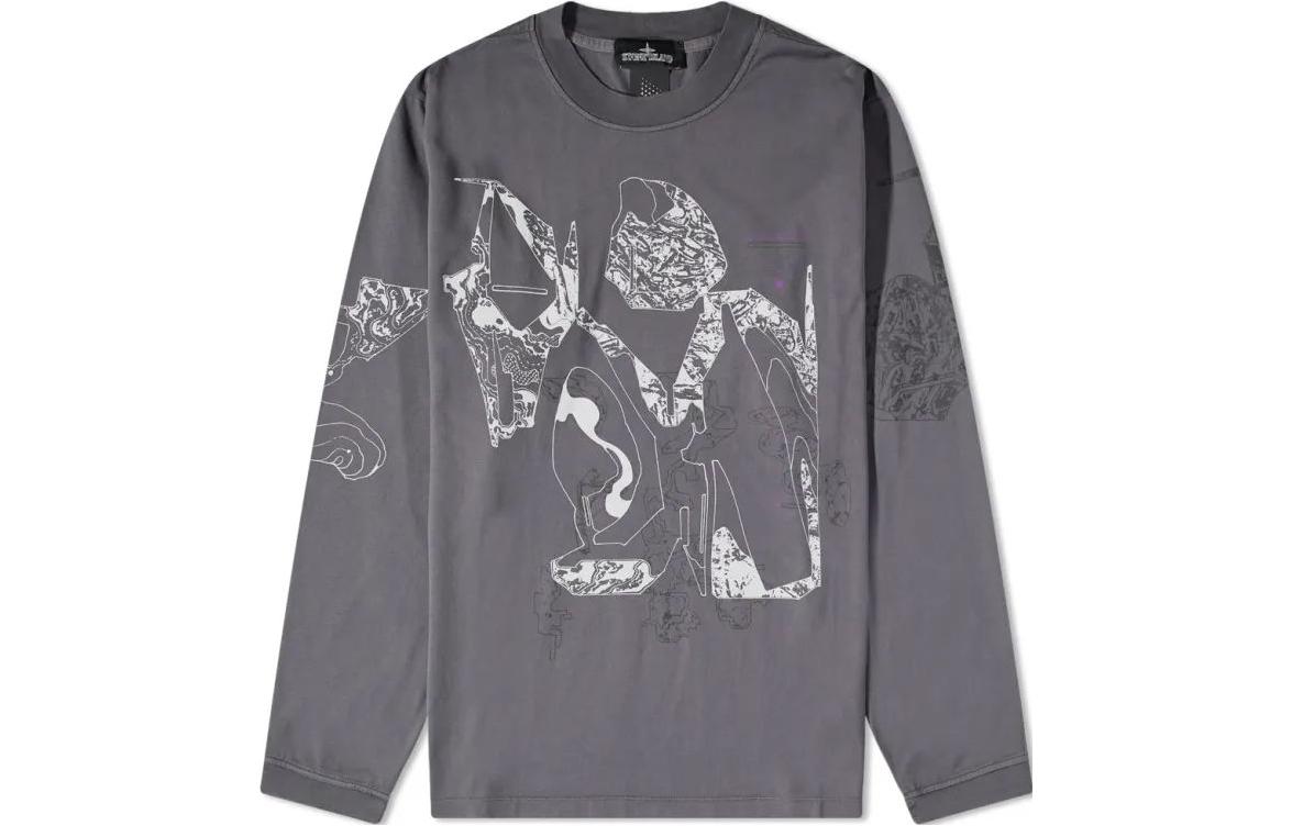 Stone Island 2023 Blue-Grey Printed Crewneck Pullover Sweatshirt Long Sleeve 77192022B-V2063