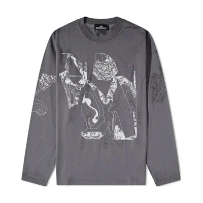 Stone Island 2023 Blue-Grey Printed Crewneck Pullover Sweatshirt Long Sleeve 77192022B-V2063