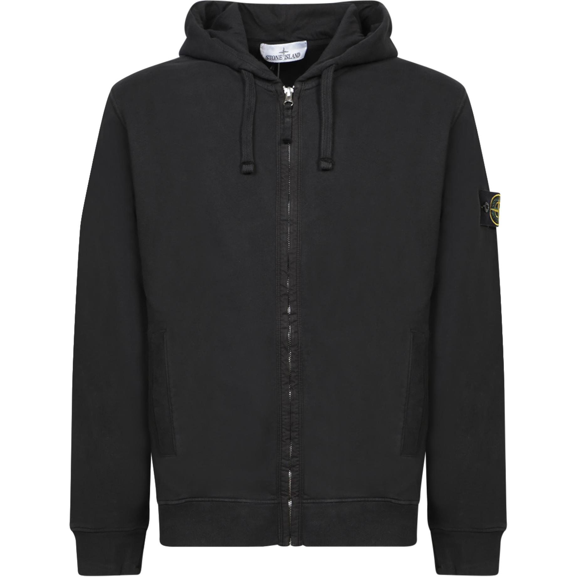 Stone Island 24FW Classic Hoodie Fleece Zip Jacket Black Unisex 811563520-V0029
