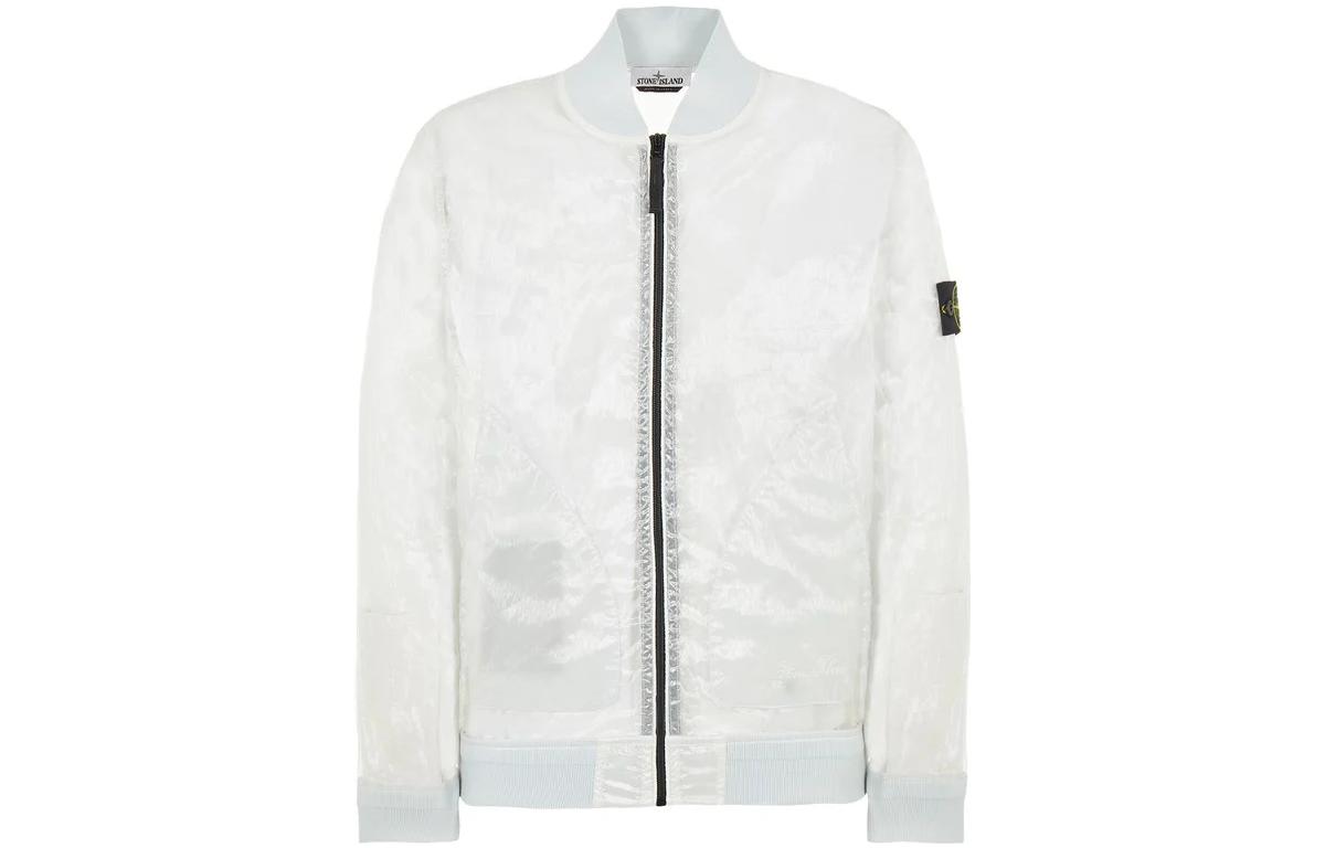 Stone Island 40th Anniversary Metallic Logo Zip Jacket SS22 White 7615433Q2-V0003