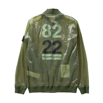 Stone Island 40th Anniversary SS22 Metallic Logo Zip Jacket Olive Green Male 7615433Q2-V0058