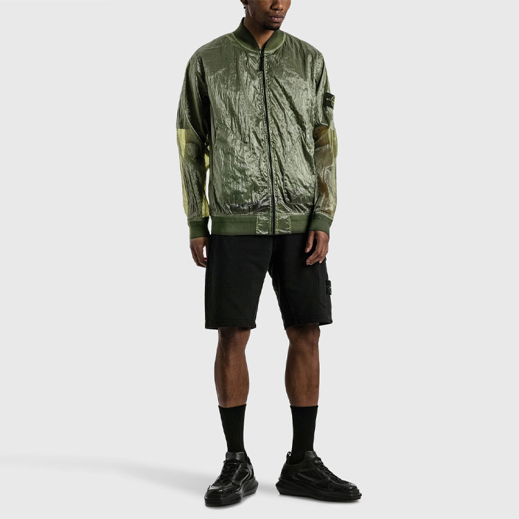 Shop Stone Island 40週年SS22金屬Logo拉鍊外套橄欖綠 男款 7615433Q2-V0058