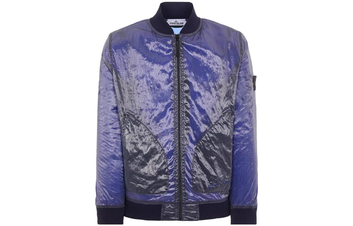 Stone Island 40th Anniversary SS22 Metallic Print Logo Jacket Blue 7615433q2-v1027