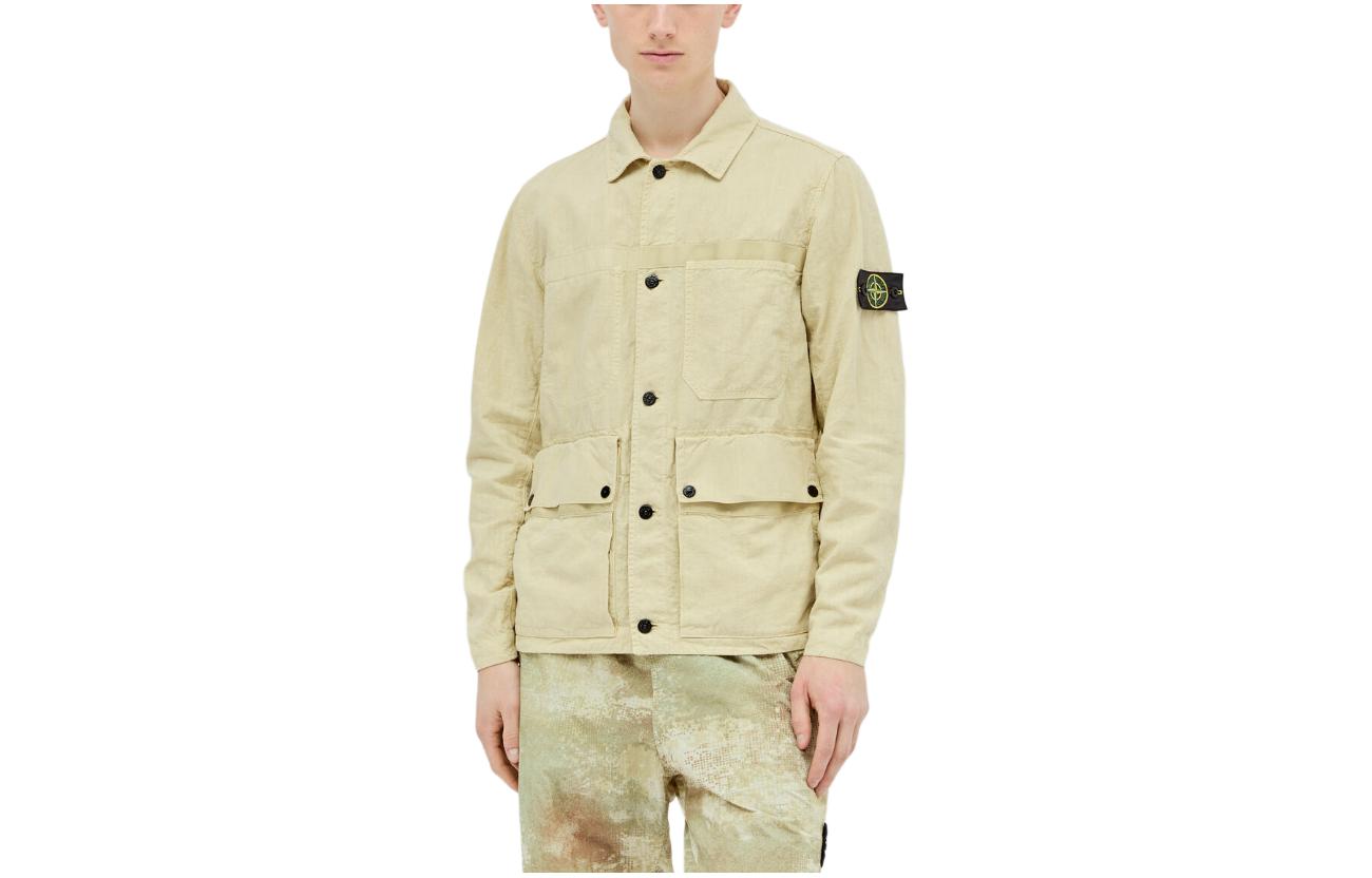 Stone Island  Beige Button-Up Long Sleeve Shirt with Logo. 801542330-V0091