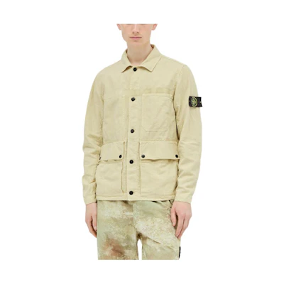 Stone Island Beige Button-Up Long Sleeve Shirt with Logo. 801542330-V0091