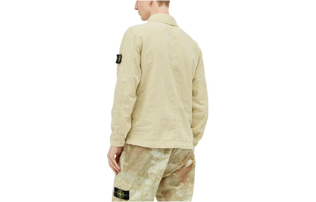 Lookbook Stone Island  Beige Button-Up Long Sleeve Shirt with Logo. 801542330-V0091