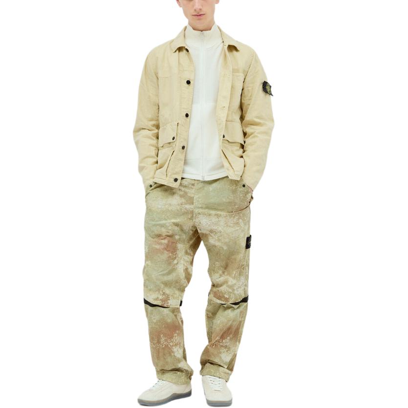 Purchase Stone Island  Beige Button-Up Long Sleeve Shirt with Logo. 801542330-V0091