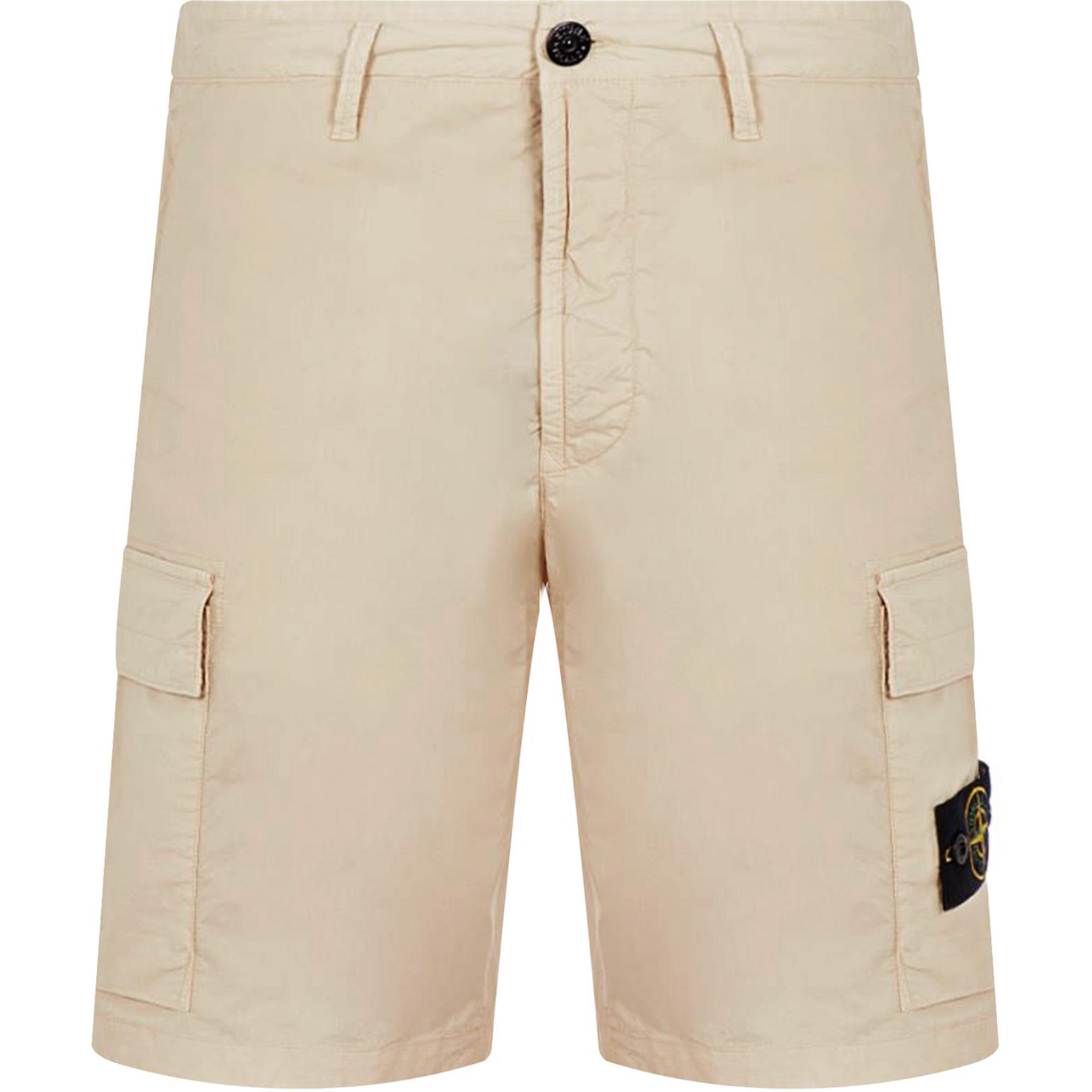 STONE ISLAND  Beige Cargo Shorts with Logo Patch and Zipper. 8015L0803-V0095
