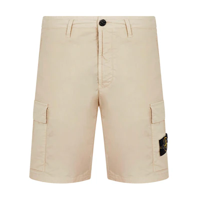 STONE ISLAND Beige Cargo Shorts with Logo Patch and Zipper. 8015L0803-V0095