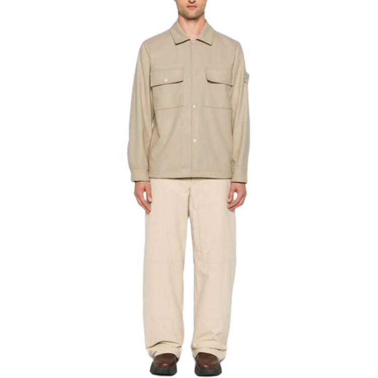 STONE ISLAND  Beige Long Sleeve Button-Up Jacket with Turn-Down Collar 8115120F4-V0090 圖 4