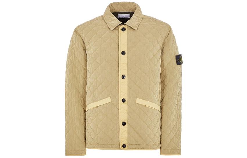 Stone Island  Beige Quilted Long-Sleeve Jacket with Buttoned Collar 7915Q0933-V0091