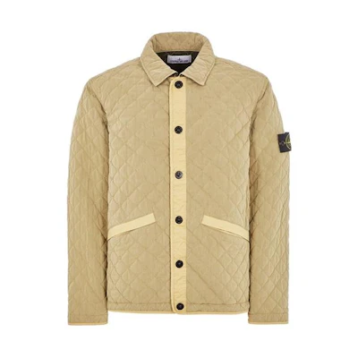 Stone Island Beige Quilted Long-Sleeve Jacket with Buttoned Collar 7915Q0933-V0091
