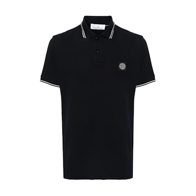 STONE ISLAND Black Contrast Stripe Logo Polo Shirt Short Sleeve 81152SC18-A0020