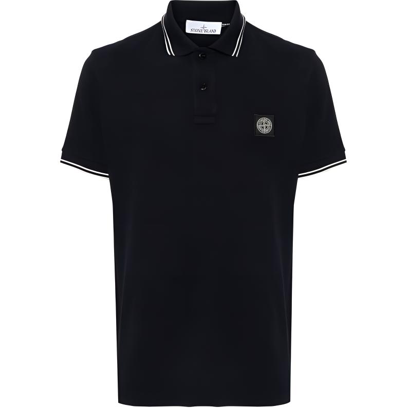Order STONE ISLAND 黑色對比條紋標誌短袖Polo衫 81152SC18-A0020