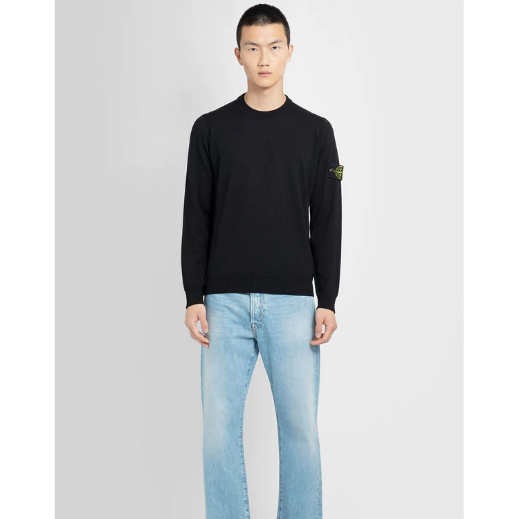 Details for Stone Island 黑色圓領徽章標誌純色長袖毛衣 7915510C4-A0029