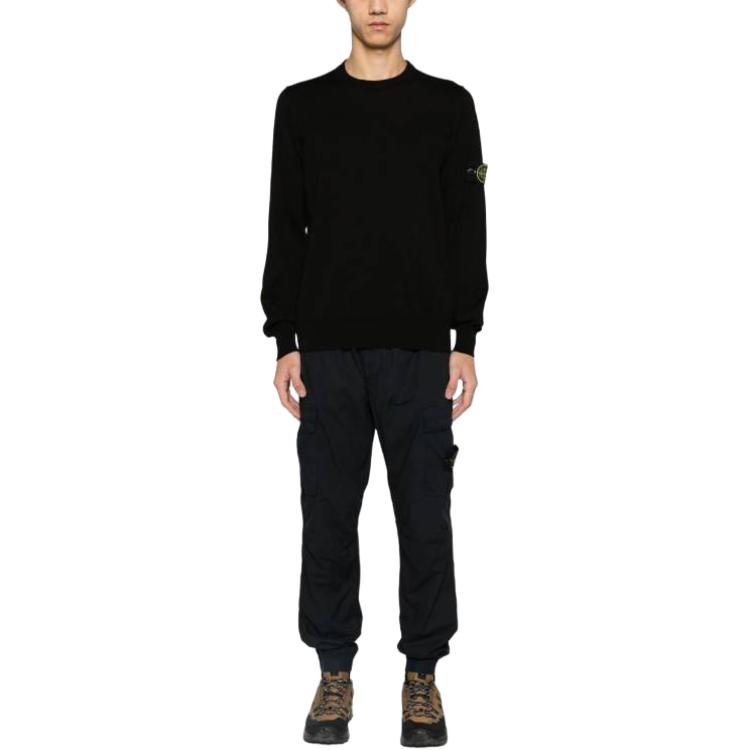 Shop STONE ISLAND 黑色圓領長袖套頭毛衣 8015540B2-A0029