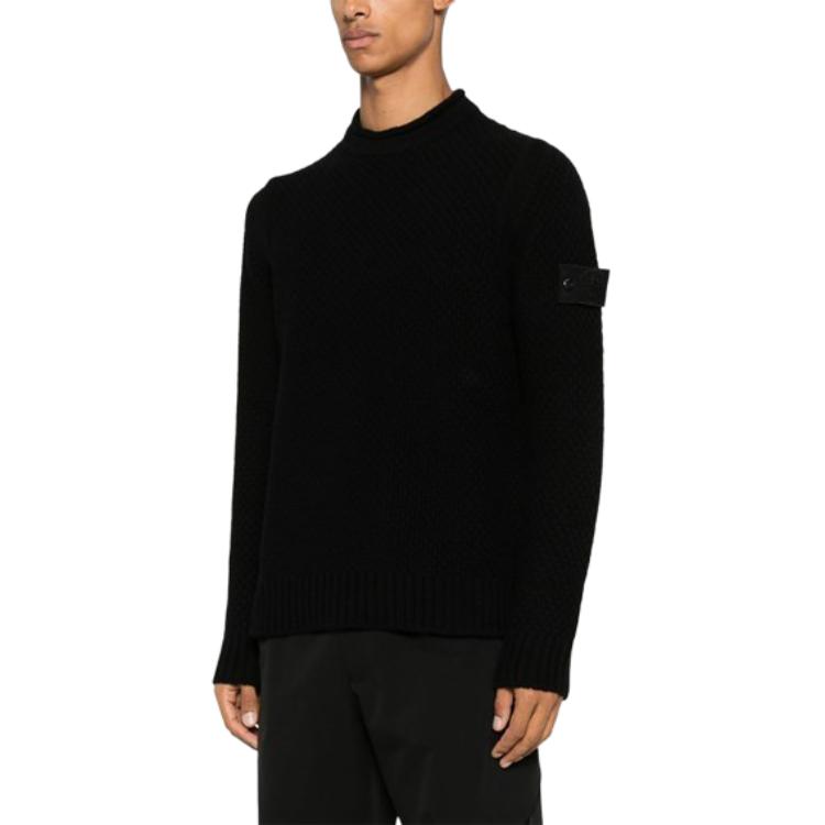 STONE ISLAND  Black Crewneck Pullover Sweater with Logo Patch. 8115515FA-V0029 圖 4