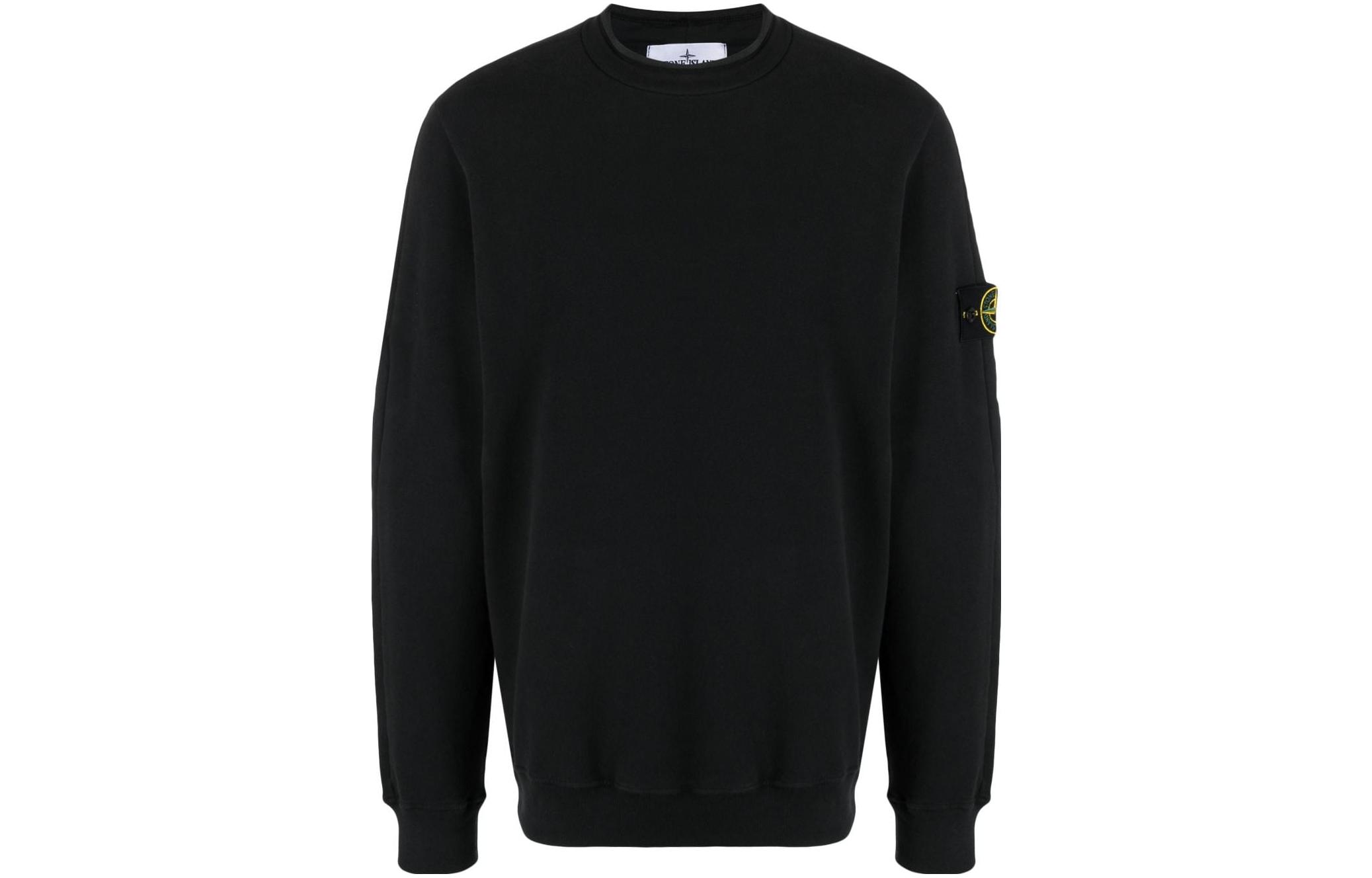 Order ストーンアイランド ブラッククルーネックスウェットシャツ ロゴ刺繍入り 791561352-v0029