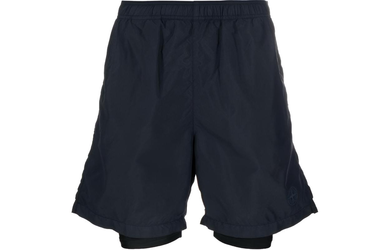 STONE ISLAND  Black Double-Layer Shorts with Iconic Patch. 7915B0146-V0020